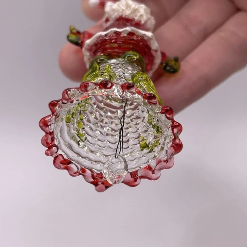 Vintage Hand Blown Spun Art Glass Santa Bell Noel‎ Christmas Ornament